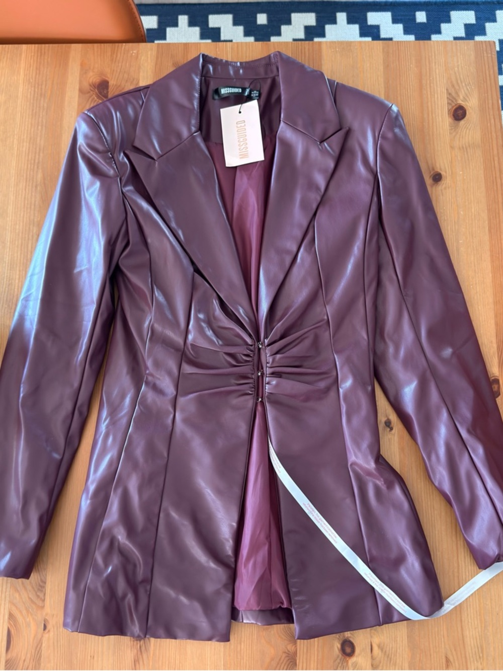 Missguided Plum Faux Leather Ruched Blazer NWT 4